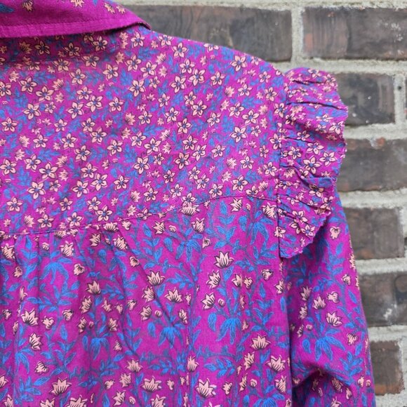 Roller Rabbit Size M Magenta Pink Blue Ruffled Sleeve Shirt Dress Augusta Darya - Picture 4 of 6